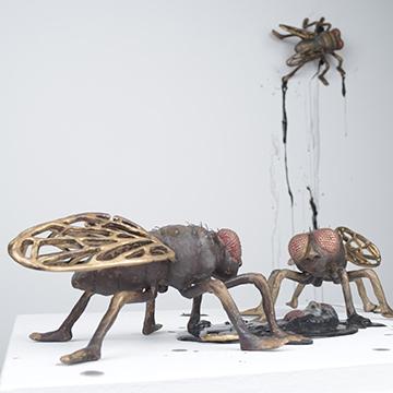巨型苍蝇的金属雕塑